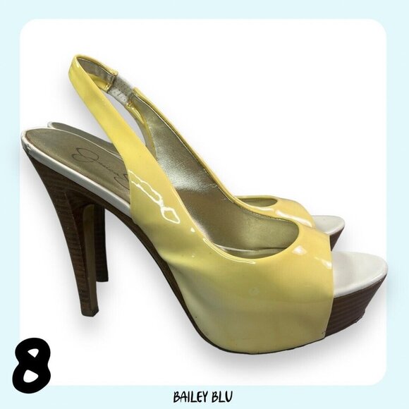 JESSICA SIMPSON Astor White Pale Yellow Patent Leather Peep Toe Pump Heel - Picture 3 of 9